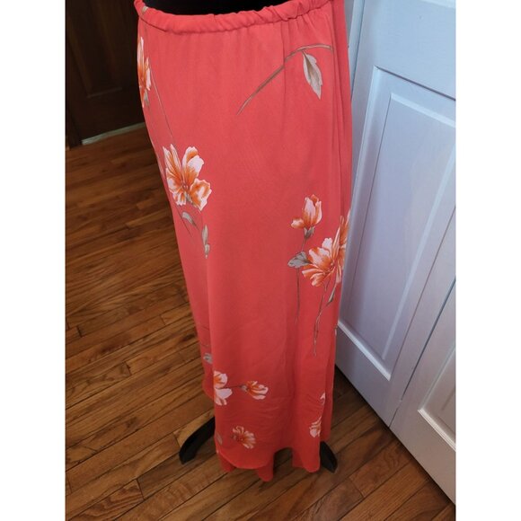Dresses & Skirts - Y2K Coral Floral Sheer Asymmetrical Ruffle Slip Skirt 6 Cottage Fairy Spring